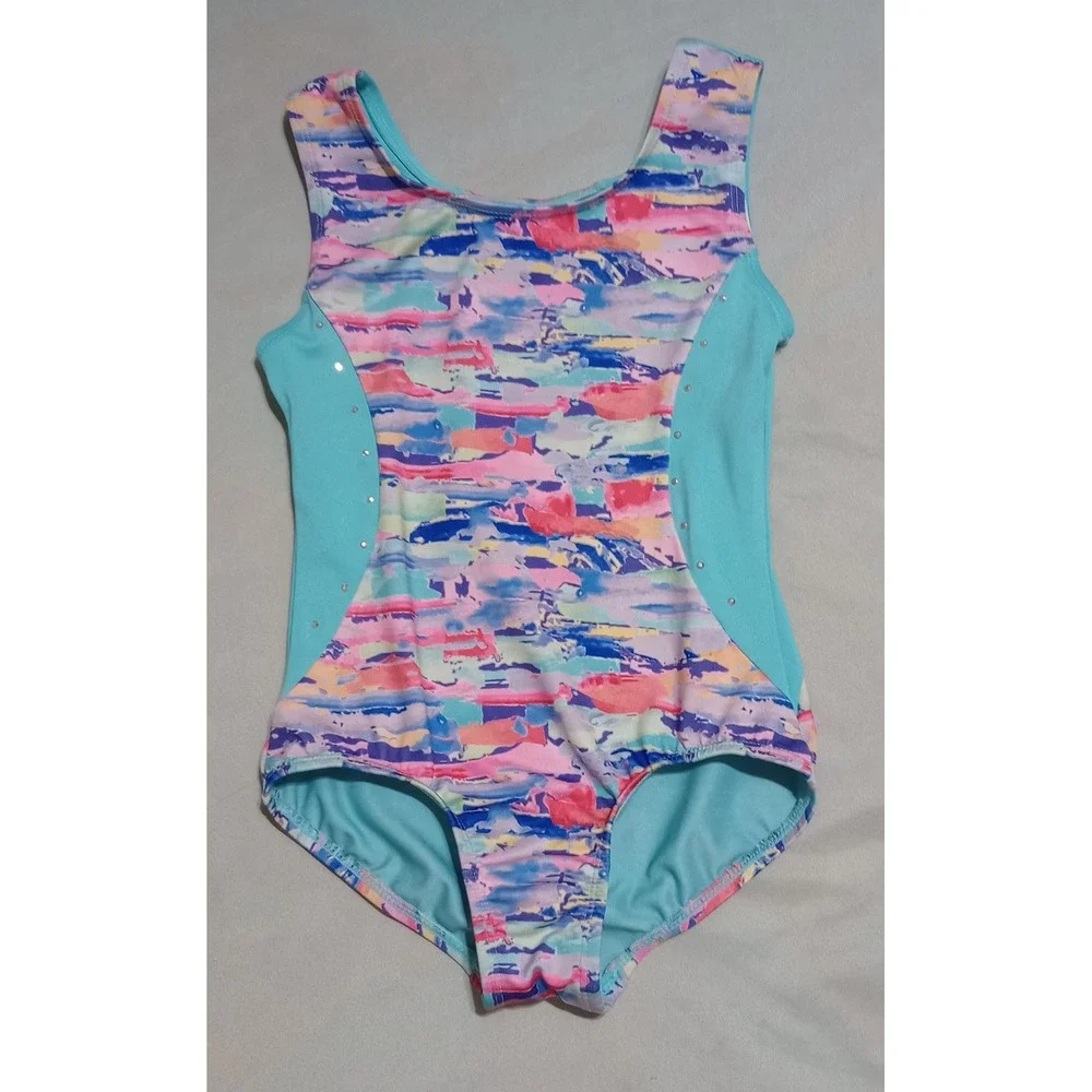 Cat & Jack Girls Gymnastics Leotard Dance Multicolor Abstract Rhinestone S 6/7